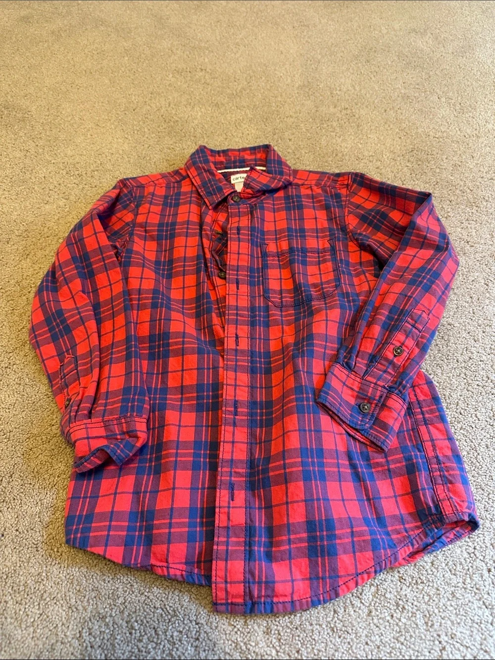 Boy's Red & Navy Plaid Flannel Shirt